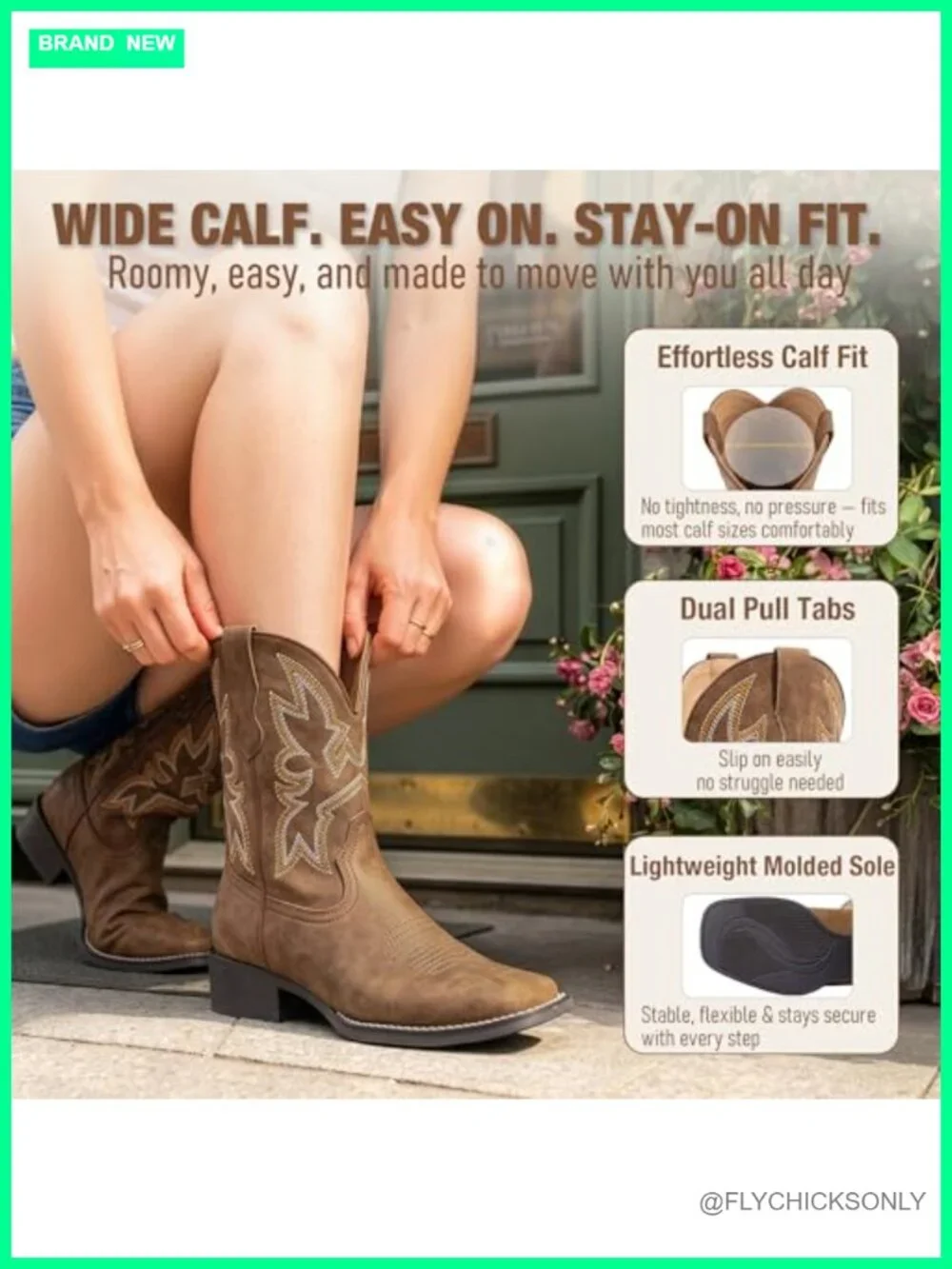 Wide Square Toe Cowgirl Boots with Embroidery Chunky Heel Pull On